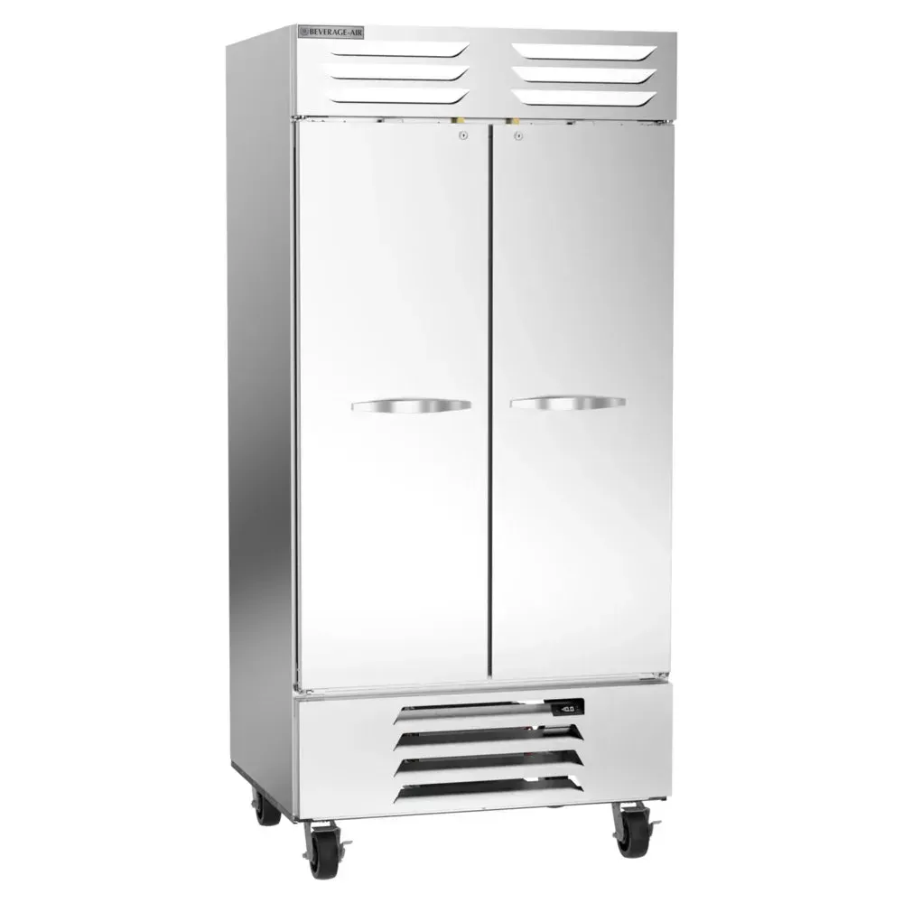 Beverage-Air Vista Series two-section solid door reach-in freezer ideal for restaurant or cafeteria frozen storage with durable construction.