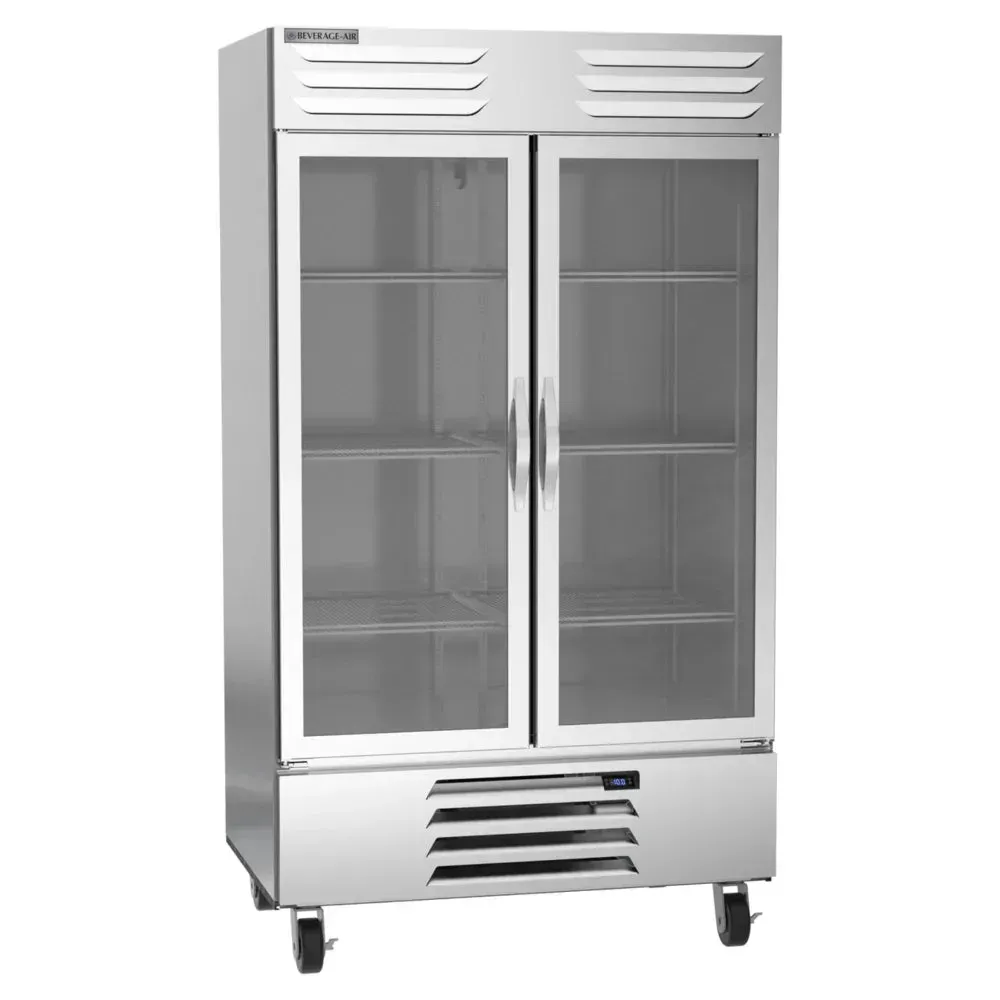 Beverage-Air two-section glass door reach-in freezer delivers large-volume frozen storage with clear visibility and energy efficiency.