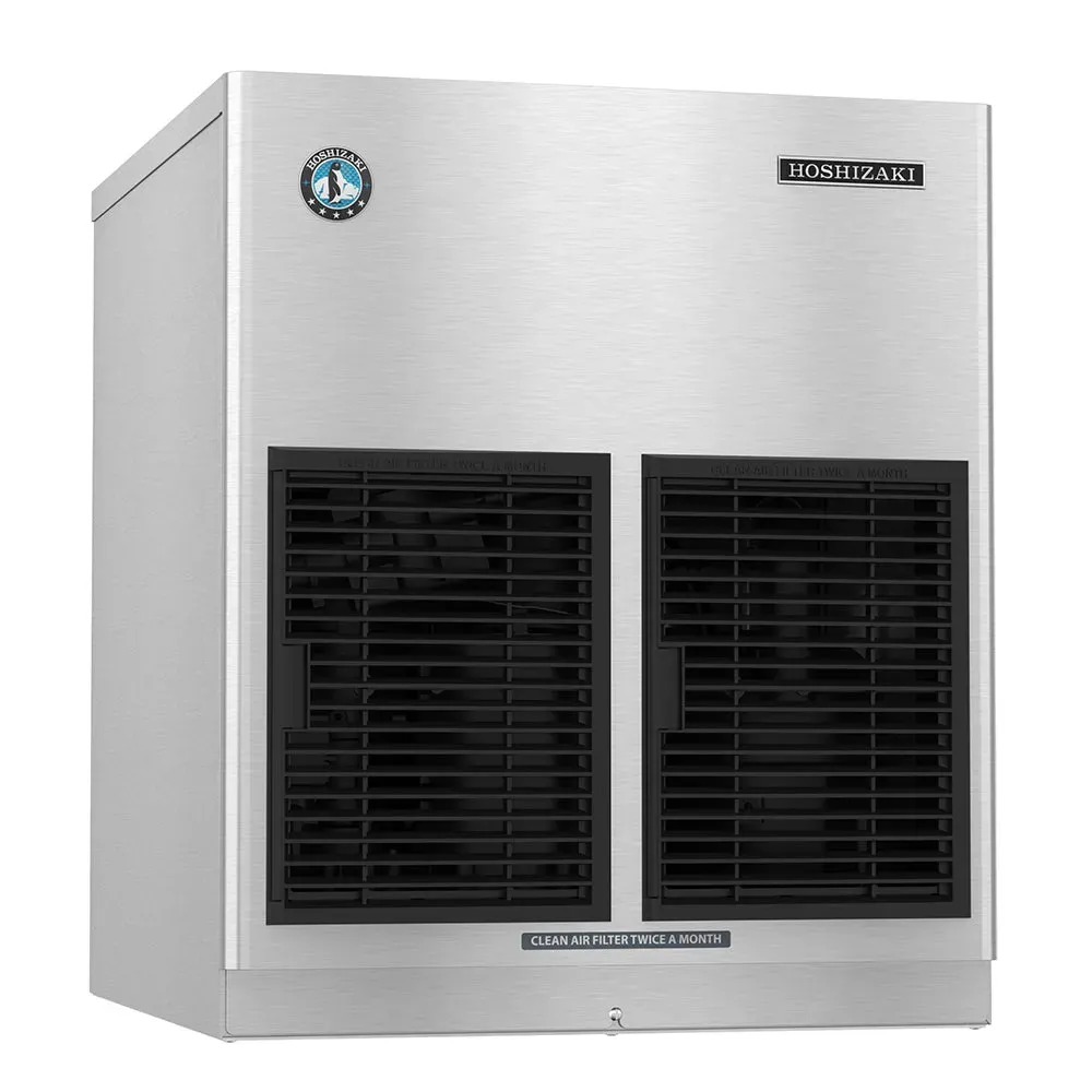 Hoshizaki remote-cooled cubelet icemaker head featuring stainless steel build, compact design, reliable ice output, and no integrated storage bin.