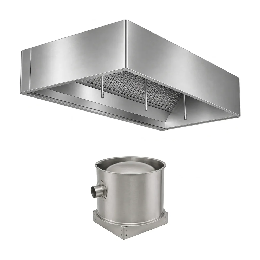 FumeGuard Series 9' Wall Mounted Grease Hood with Exhaust Fan, Stainless Steel - Heavy-Duty
