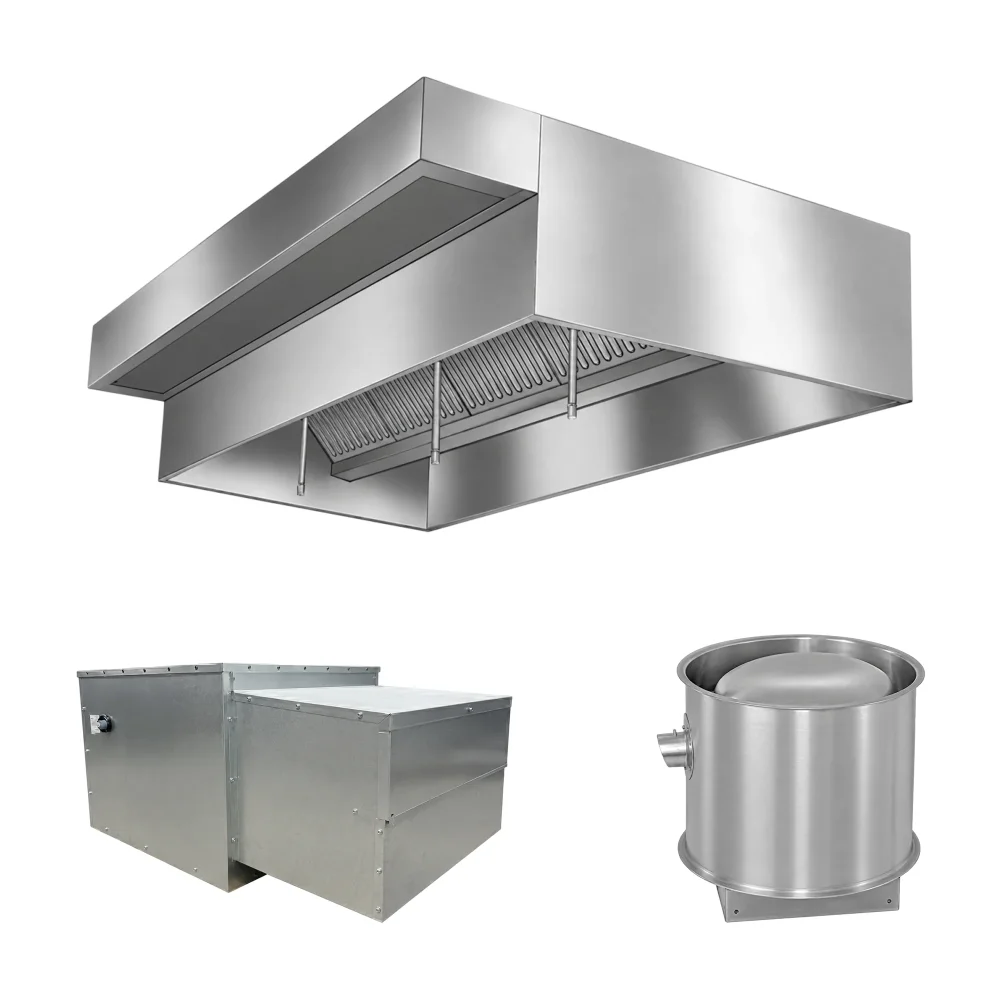 FumeGuard Series 11' Wall Mounted Grease Hood System with Supply Plenum, Exhaust & Supply Fans, Stainless Steel - Heavy-Duty