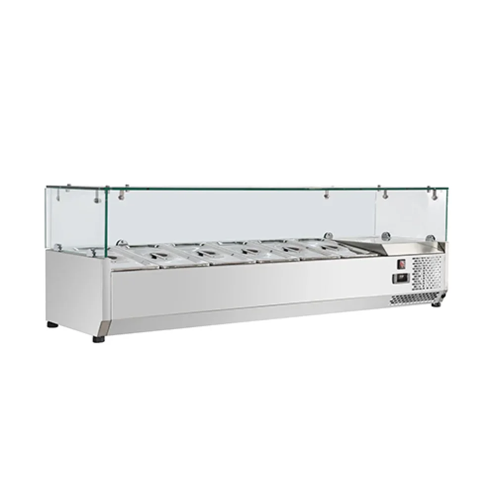 Frigomax Series 78" Refrigerated Countertop Salad Bar with Glass Topping Rail, Holds 9 Pans, Stainless Steel, 1 Year Warranty