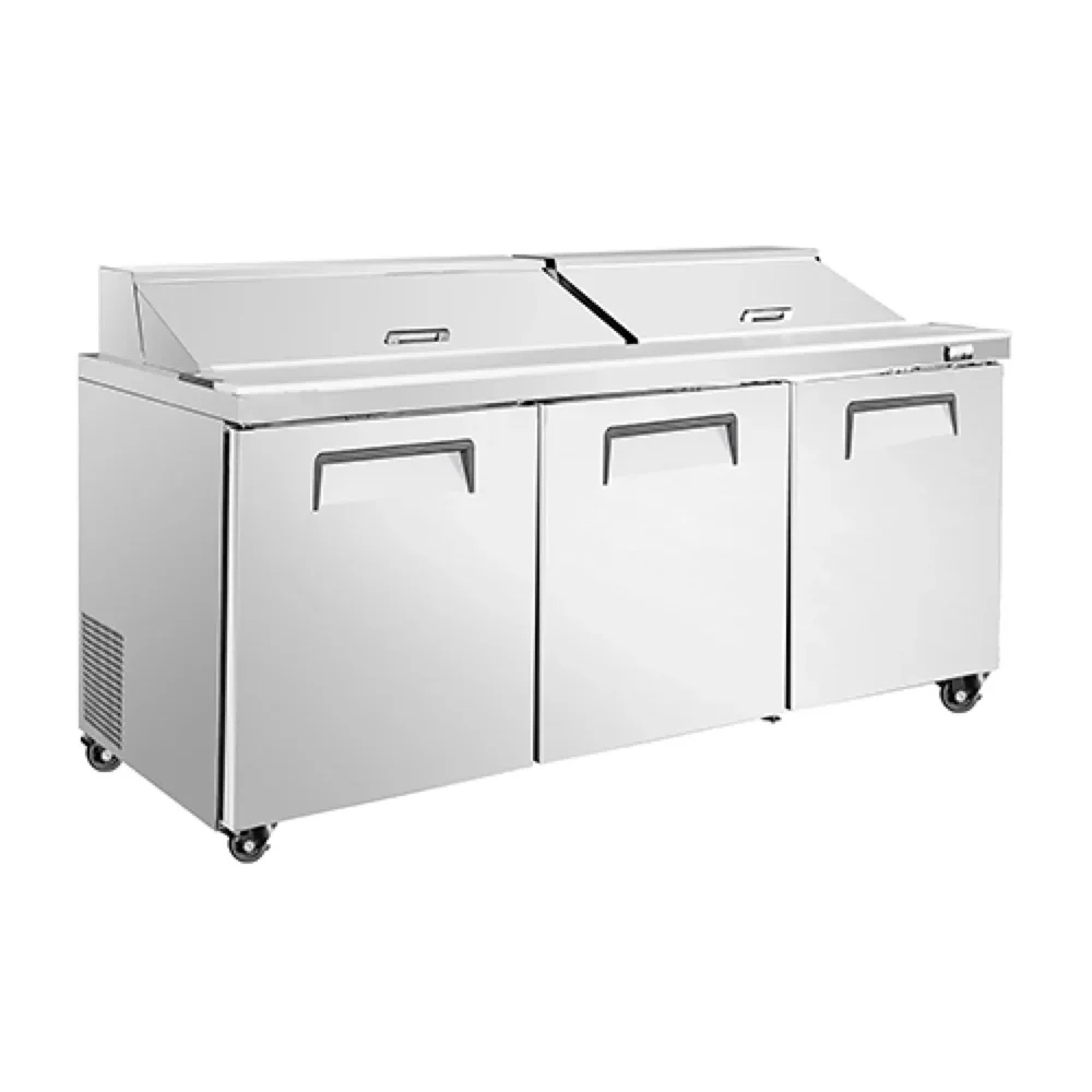 Frigomax Series 72'' Mega Top Sandwich & Salad Prep Table, 3 Doors, 27 Pan, Stainless Steel, 1 Year Warranty