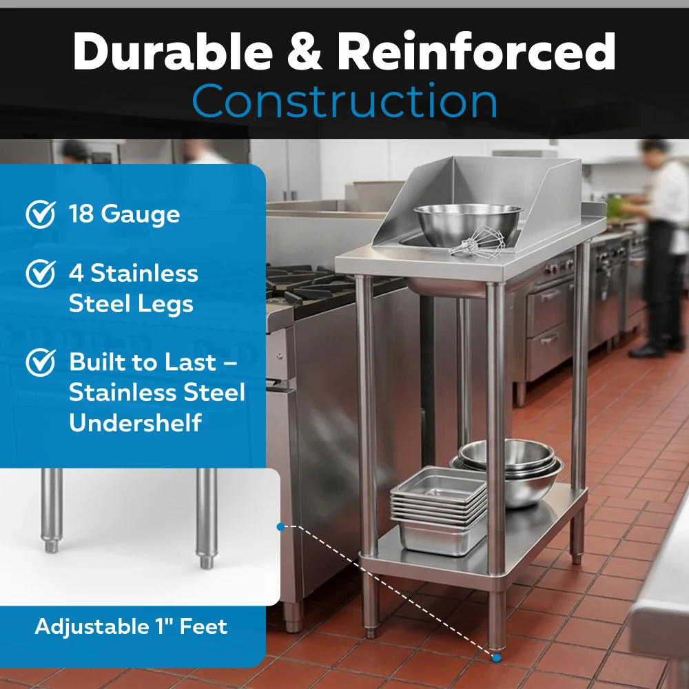 30" x 15" 18 Gauge Filler Table with Drop-In Sink, 304 Stainless Steel