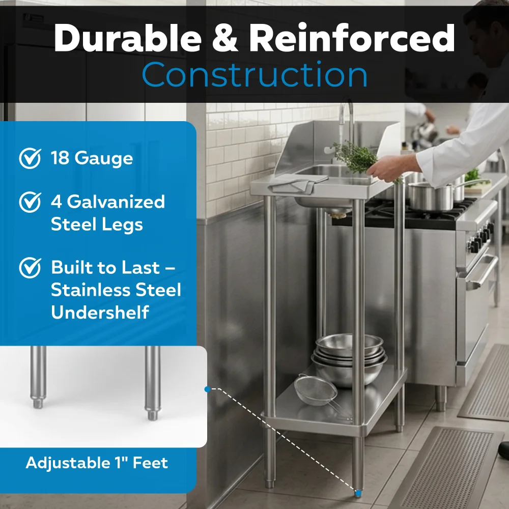 30" x 15" 18 Gauge Filler Table with Drop-In Sink and Faucet, 304 Stainless Steel