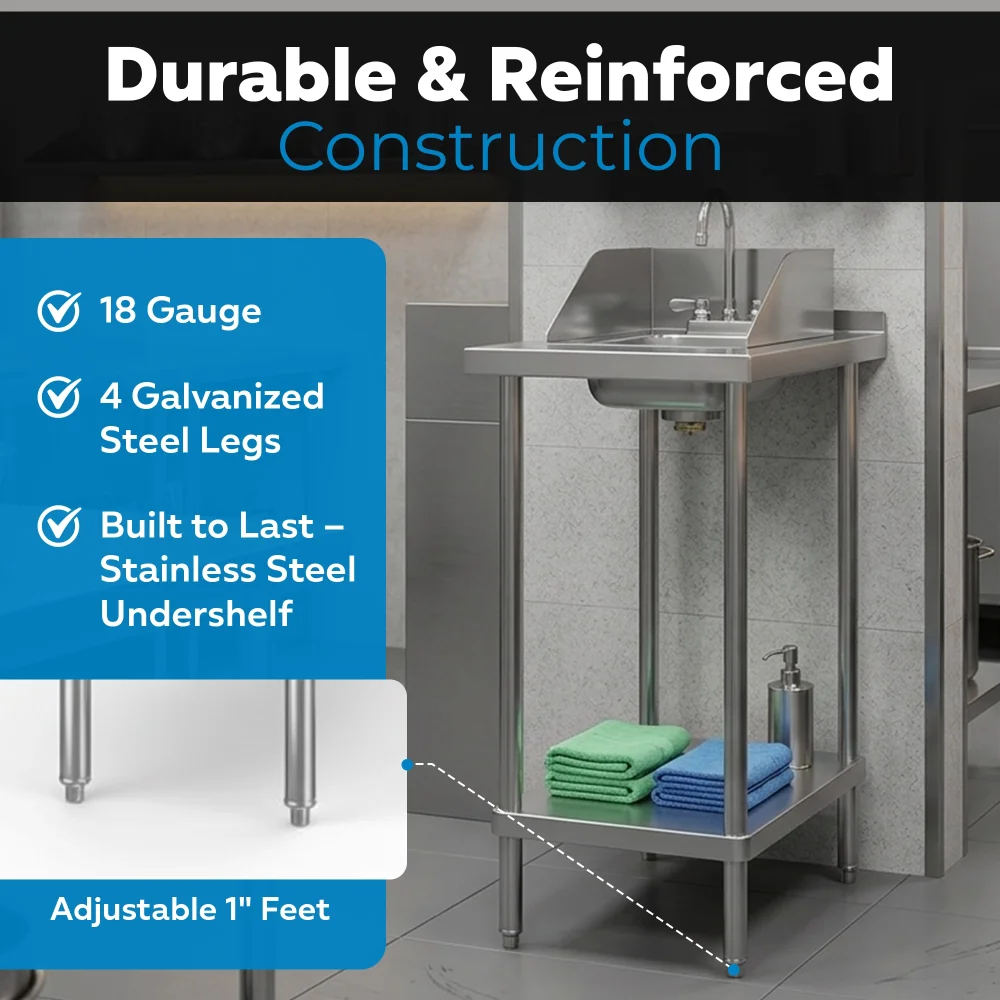 30" x 18" 18 Gauge Filler Table with Drop-In Sink and Faucet, 304 Stainless Steel