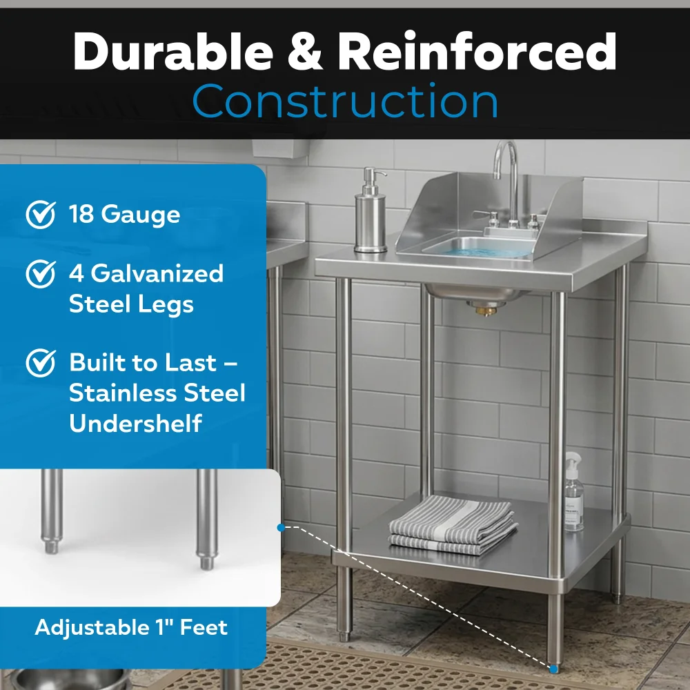 30" x 24" 18 Gauge Filler Table with Drop-In Sink and Faucet, 304 Stainless Steel