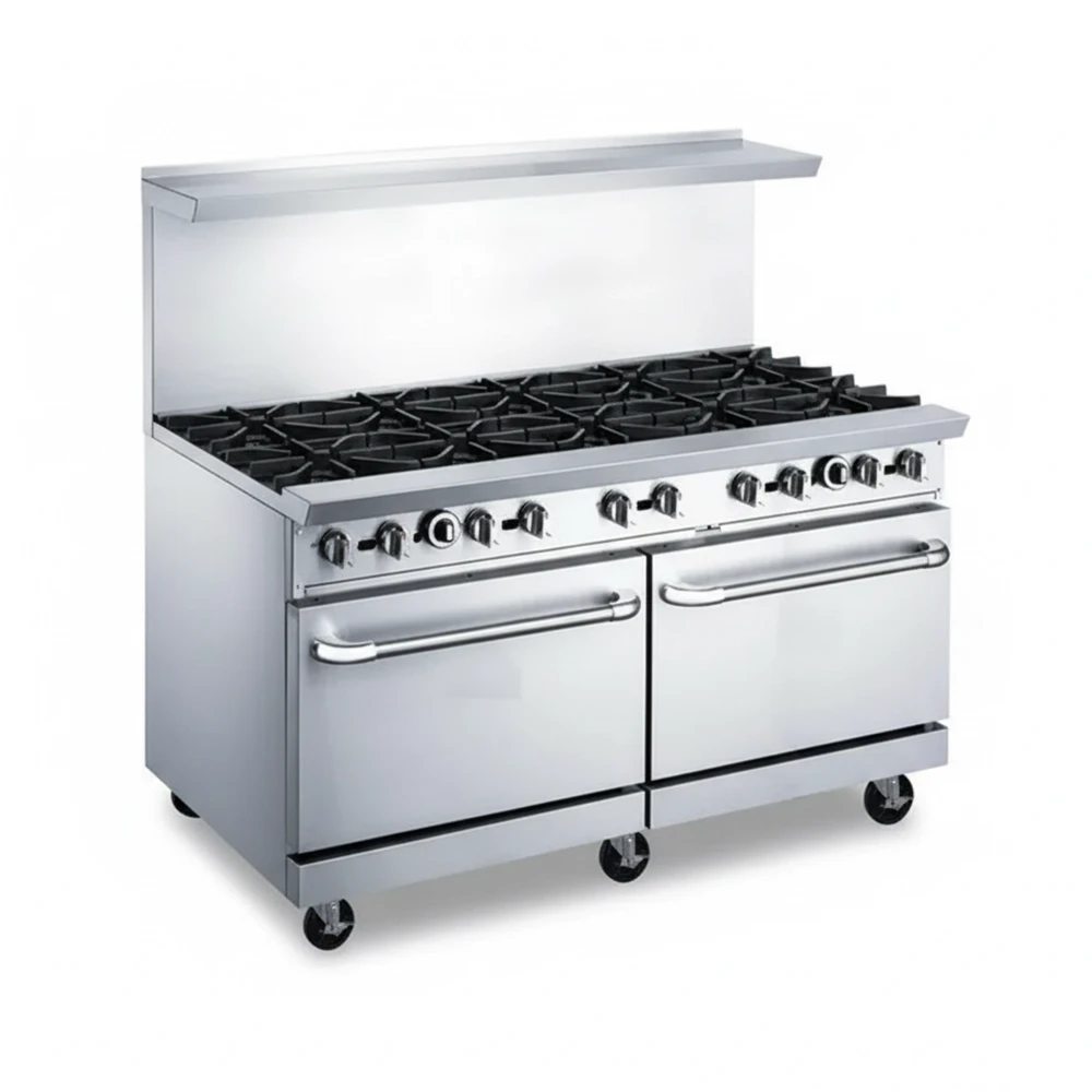 KitchenCore Series 60" Commercial Gas Range with 2 Ovens, 10 Burners, 370,000 BTU - Convertible