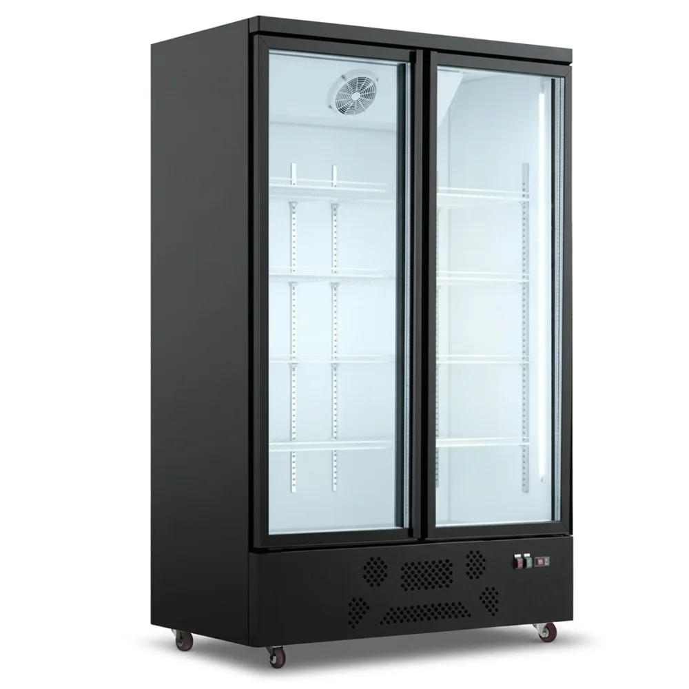 ProKitchen Series 49" Reach-In Merchandiser Refrigerator, 2 Glass Swing Doors, Black, 1 Year Warranty