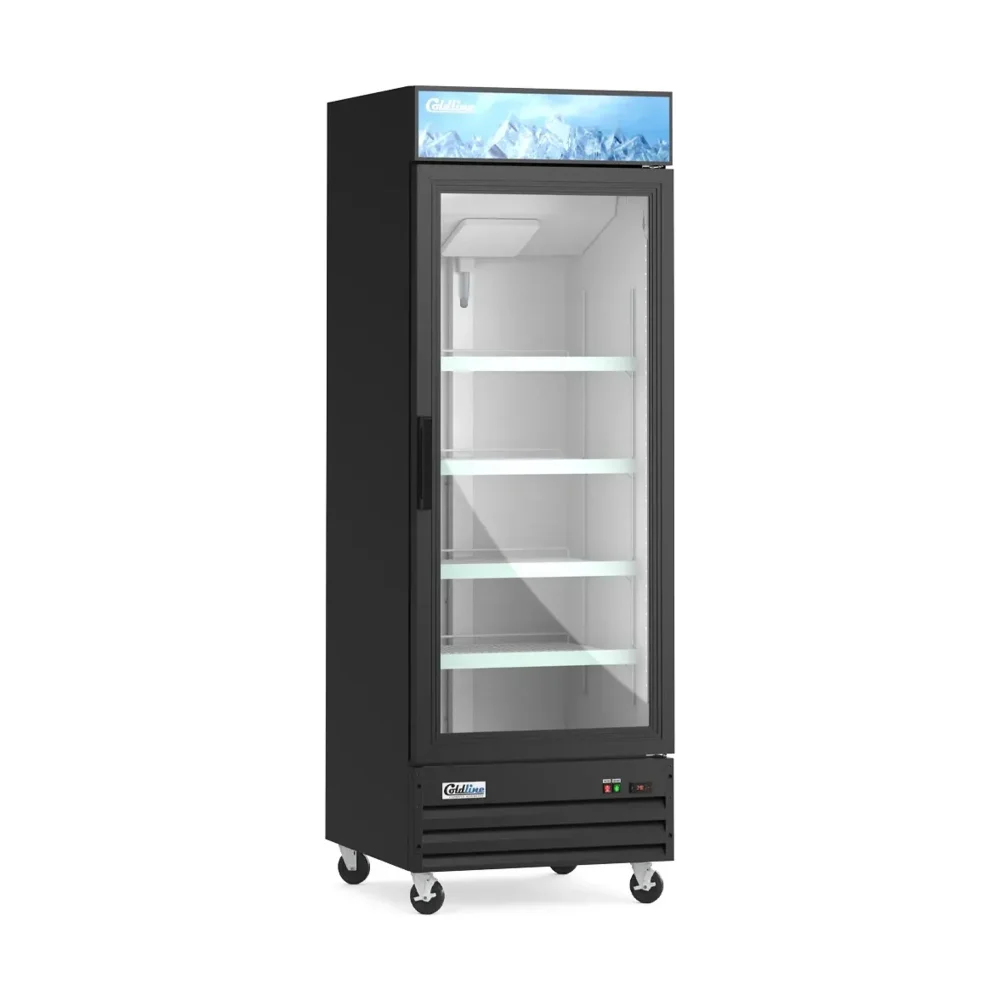 Coldline 28" Reach-In Merchandiser Refrigerator, Black, 1 Glass Swing Door, 1 Year Warranty