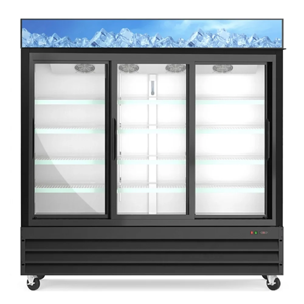 ProKitchen Series 78" Reach-In Merchandiser Refrigerator, 3 Glass Sliding Doors, Black, 1 Year Warranty