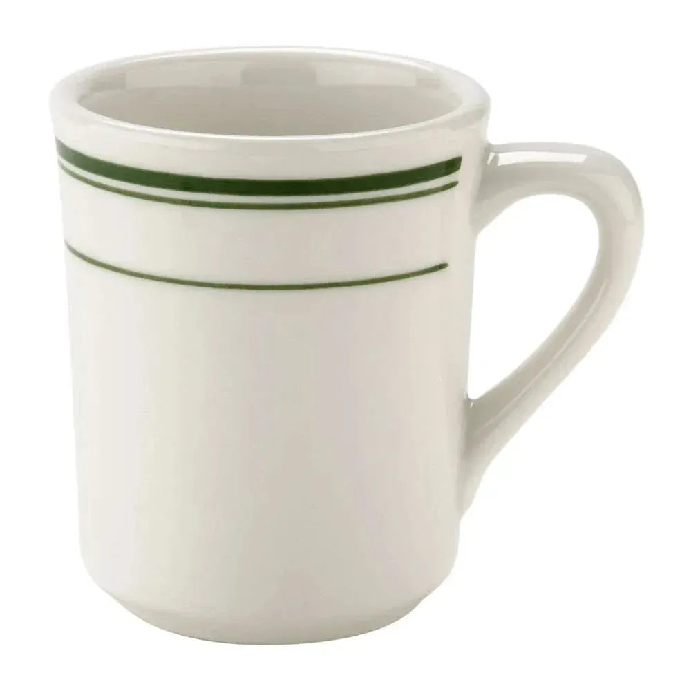 Yanco green band coffee or tea mug in white ceramic, practical and elegant, ideal for beverages in restaurants, cafes and hotels.
