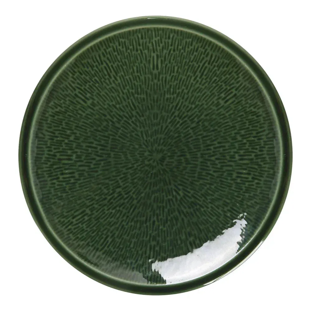 Yanco China green chinaware round plate, durable reusable catering serveware, ideal for tapas and petite plated dining presentations.