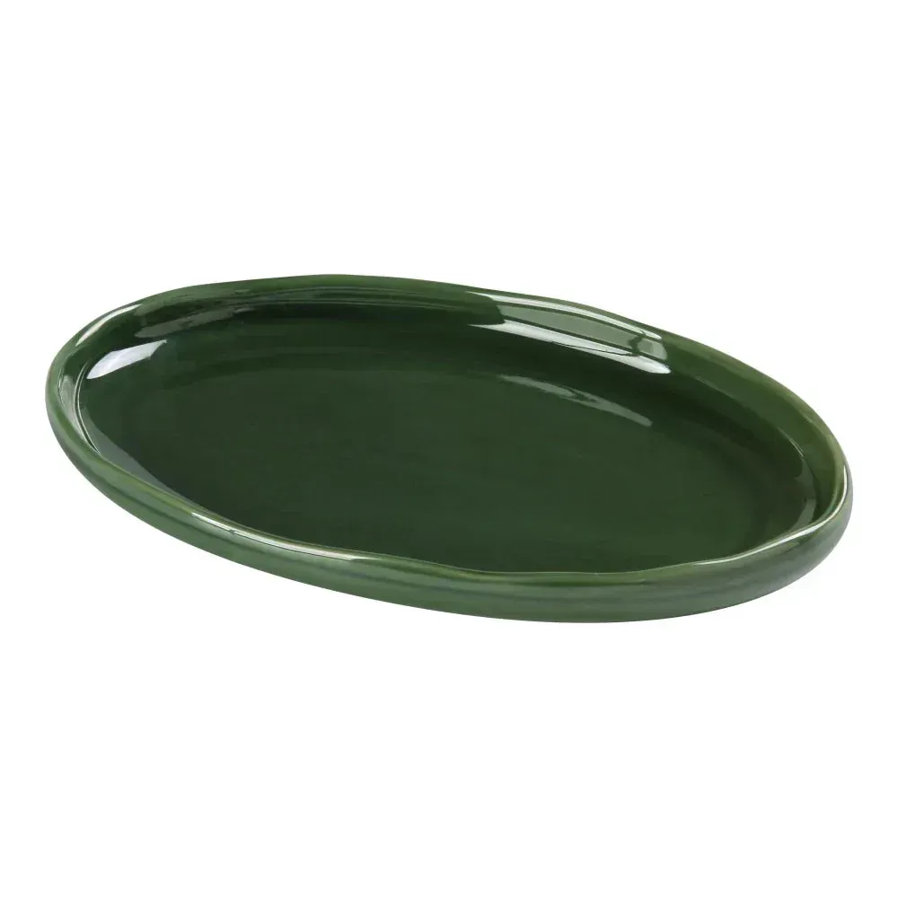 Yanco China green chinaware oval plate, durable reusable catering serveware, perfect for sides and appetizer sharing in buffets.