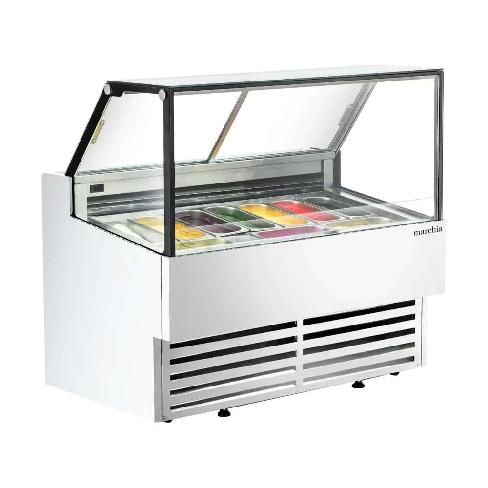 Marchia 56" Gelato / Ice Cream Dipping Cabinet Display Freezer, Flat Glass, 10 Pans, 1 Year Warranty