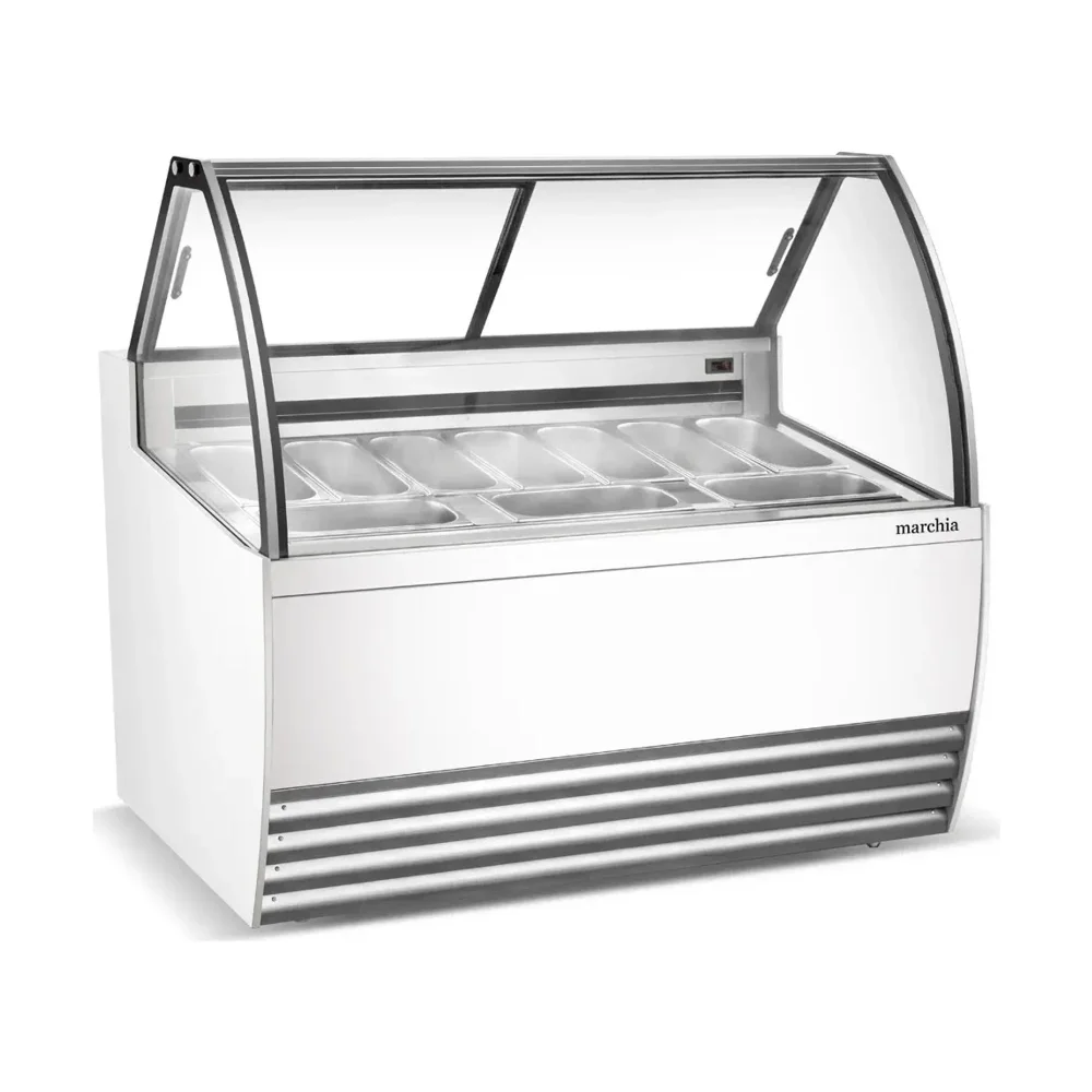 Marchia 56" Gelato / Ice Cream Dipping Cabinet Display Freezer with 10 Pans, 1 Year Warranty