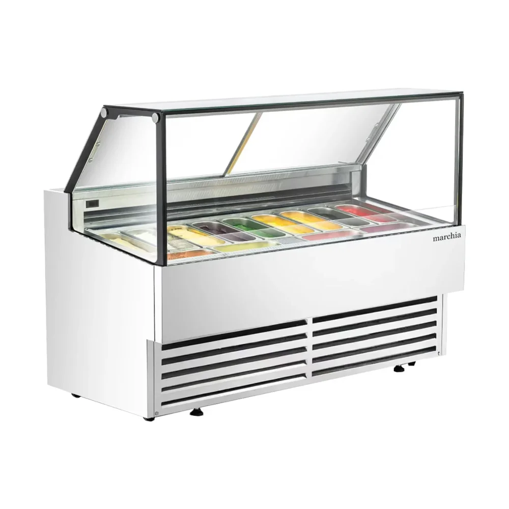 Marchia 70" Gelato / Ice Cream Dipping Cabinet Display Freezer, Flat Glass, 13 Pans, 1 Year Warranty