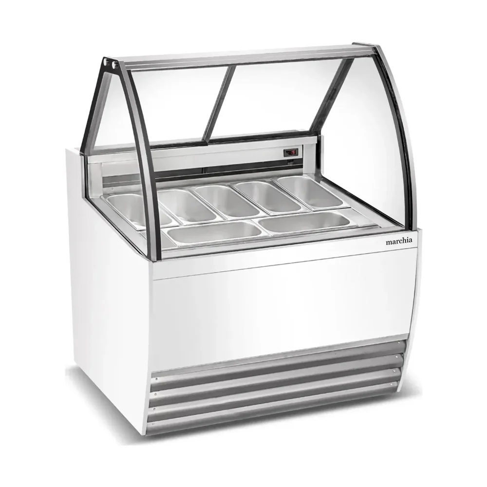 Marchia 42" Gelato / Ice Cream Dipping Cabinet Display Freezer with 7 Pans, 1 Year Warranty