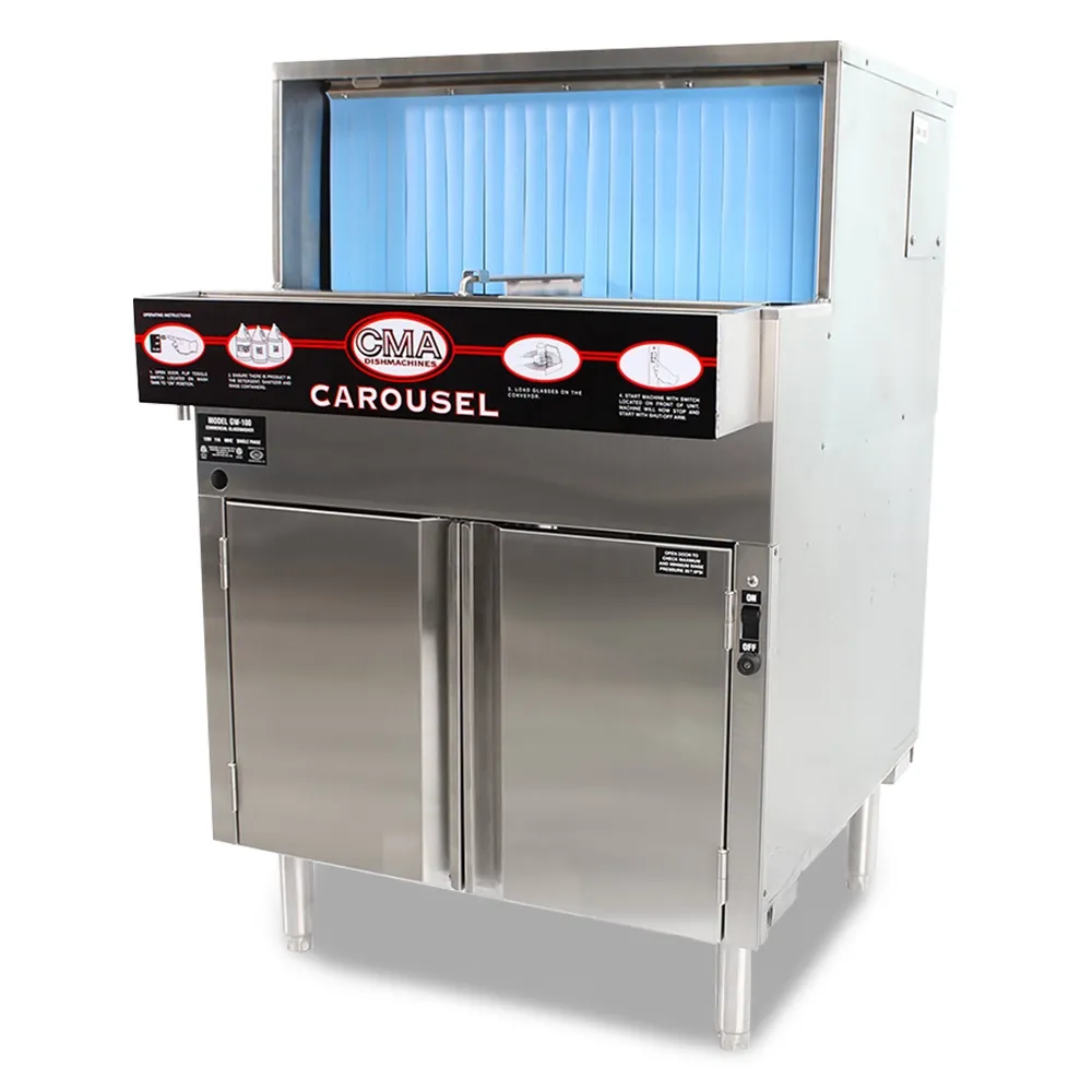 Low-temp chemical sanitizing CMA undercounter glasswasher with ScrapTrap removes debris and delivers spotless resultsideal for hotels and bars.