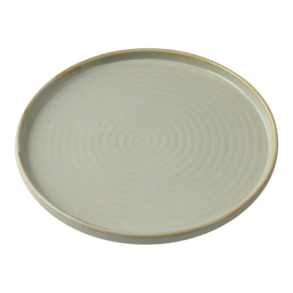 Seven and a quarter inch round plate by Yanco China, with an upright rim and textured design ideal for desserts or small plates.