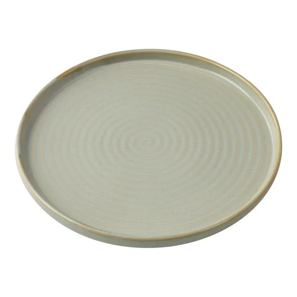 Ten and a half inch round dinner plate by Yanco China, featuring an upright rim and textured design for stylish entrée service.