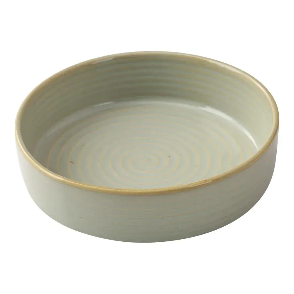 Small shallow thirteen ounce bowl from Yanco China, with a swirled textured interior ideal for sides, appetizers, or petite desserts.