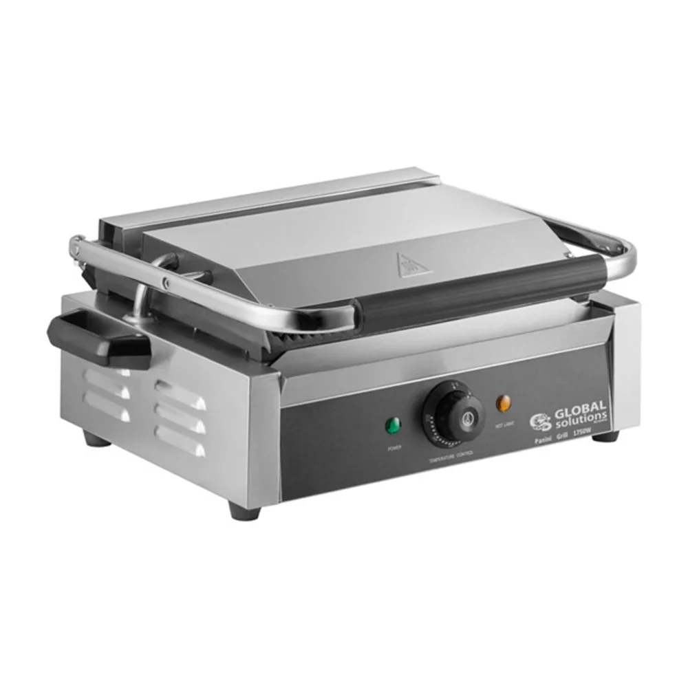 Global Solutions by Nemco GS1621 Sandwich Press & Panini Grill with Grooved Plates, 13" x 8.5", 120V, 1750W