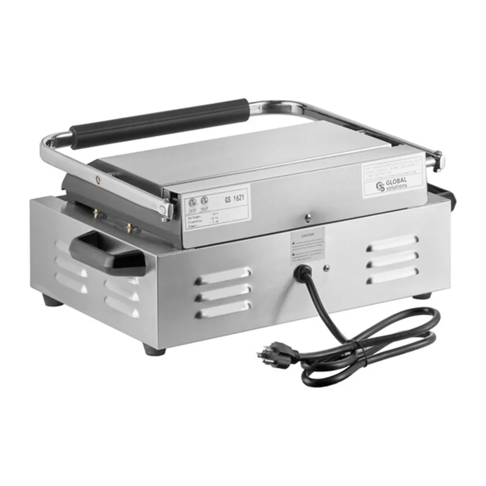 Global Solutions by Nemco GS1621 Sandwich Press & Panini Grill with Grooved Plates, 13" x 8.5", 120V, 1750W