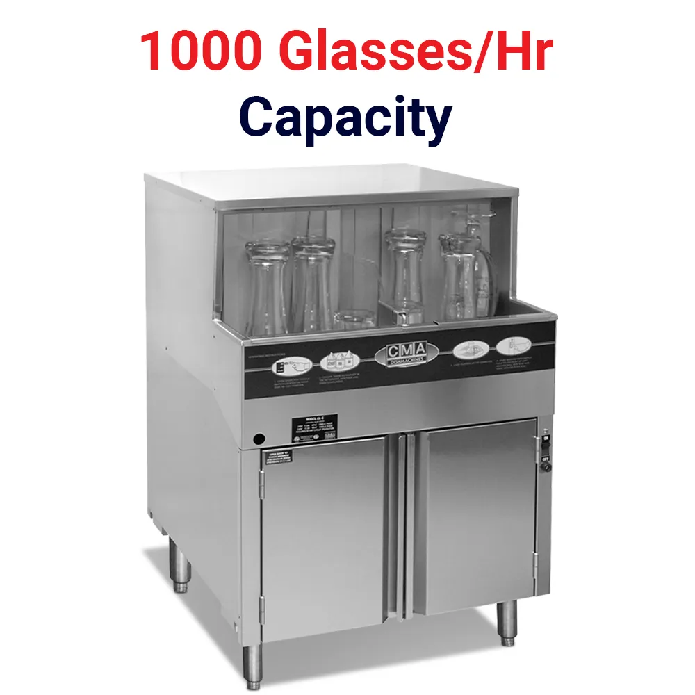 Low-temp chemical sanitizing CMA undercounter glasswasher with ScrapTrap for hotel barsquiet undercounter design ensures clean glassware and efficient workflow.