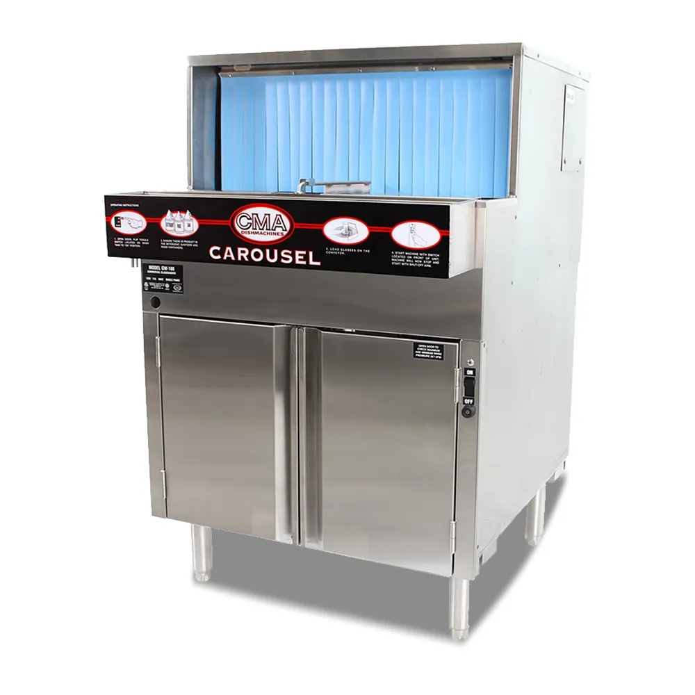 Low-temp chemical sanitizing CMA undercounter glasswasher with ScrapTrap for hotel barsquiet undercounter design ensures clean glassware and efficient workflow.