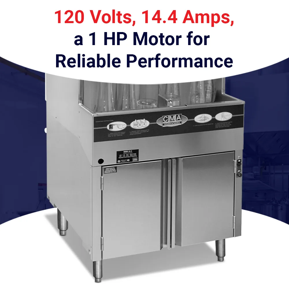 Low-temp chemical sanitizing CMA undercounter glasswasher with ScrapTrap for hotel barsquiet undercounter design ensures clean glassware and efficient workflow.