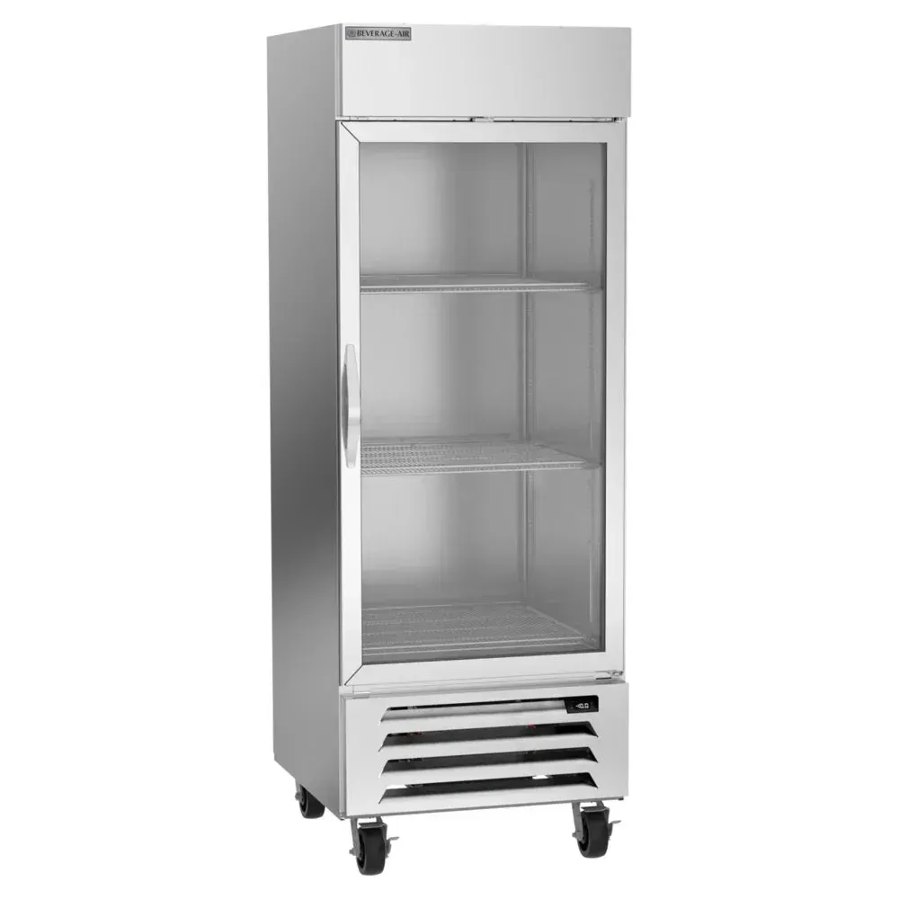 Beverage-Air bottom-mounted glass door reach-in freezer offers even cooling and visibility; ideal solution for smaller commercial kitchens.