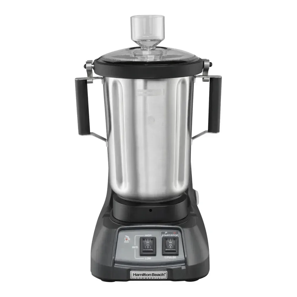 Hamilton Beach blender with powerful motor and large gallon container, perfect for pureeing soups, sauces, and salsas in commercial kitchens.
