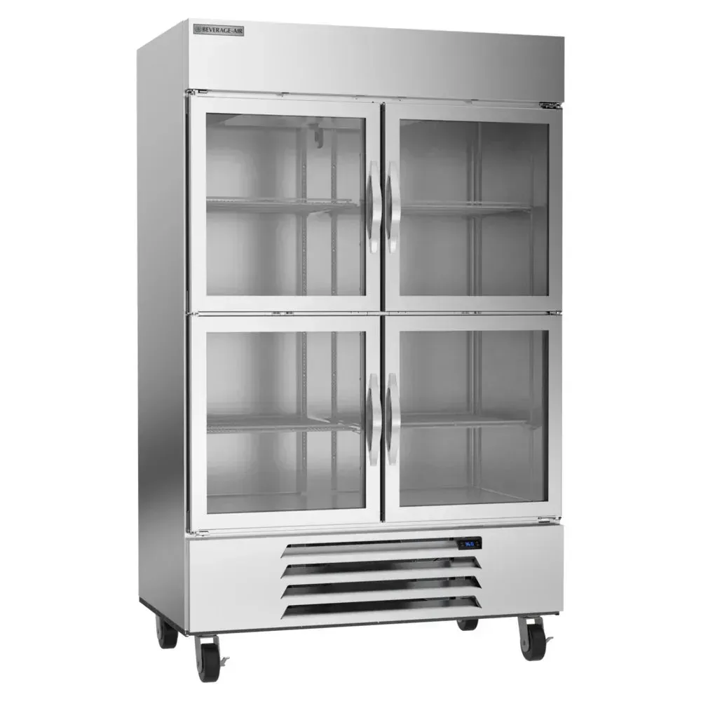 Beverage-Air cafe bottom-mounted glass half-door reach-in refrigerator showcases chilled products while ensuring energy-efficient cooling performance.