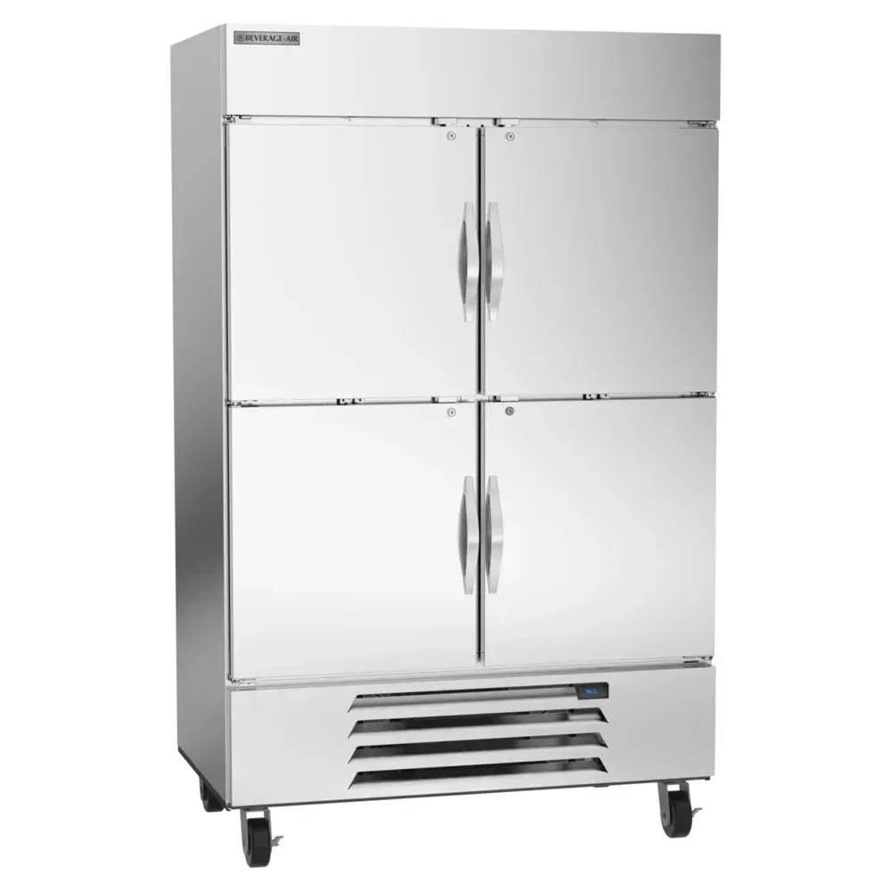 Beverage-Air restaurant bottom-mount half door reach-in refrigerator reduces cold loss while keeping food chilled in stainless steel construction.