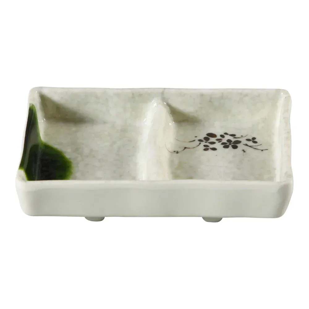 Yanco China beige melamine rectangular divided sauce dish durable and reusable for catering, perfect for bulk condiment supply in restaurants