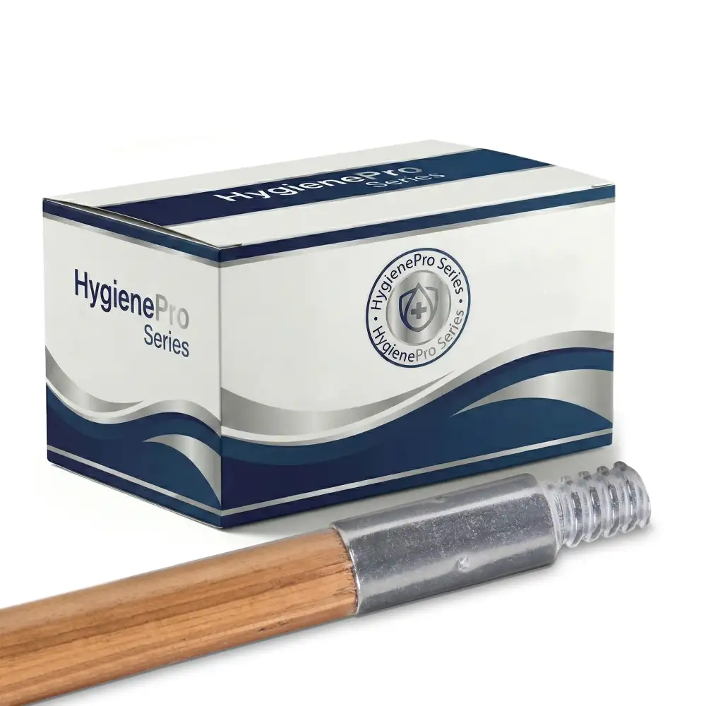 HygienePro Series 60" x 15/16" Metal Thread Wood Handle, Clear, Lacquered Handle