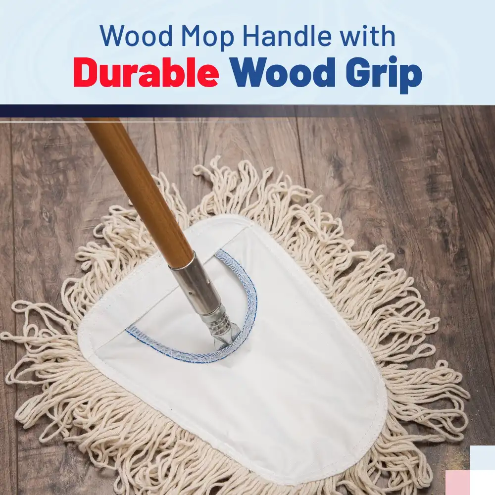 HygienePro Series 60" x 15/16" Metal Thread Wood Handle, Clear, Lacquered Handle