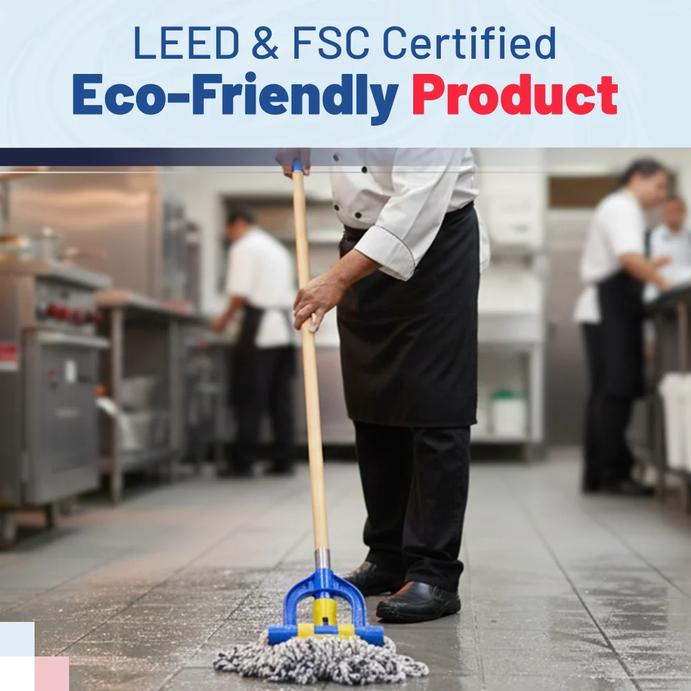 HygienePro Series 60" x 15/16" Metal Thread Wood Handle, Clear, Lacquered Handle