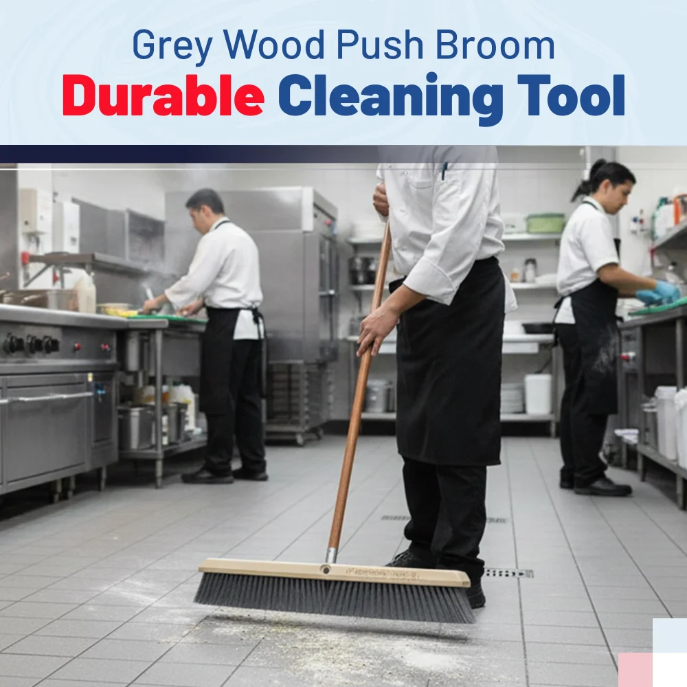 HygienePro Series 24" Gray Flagged Wood Block Push Broom