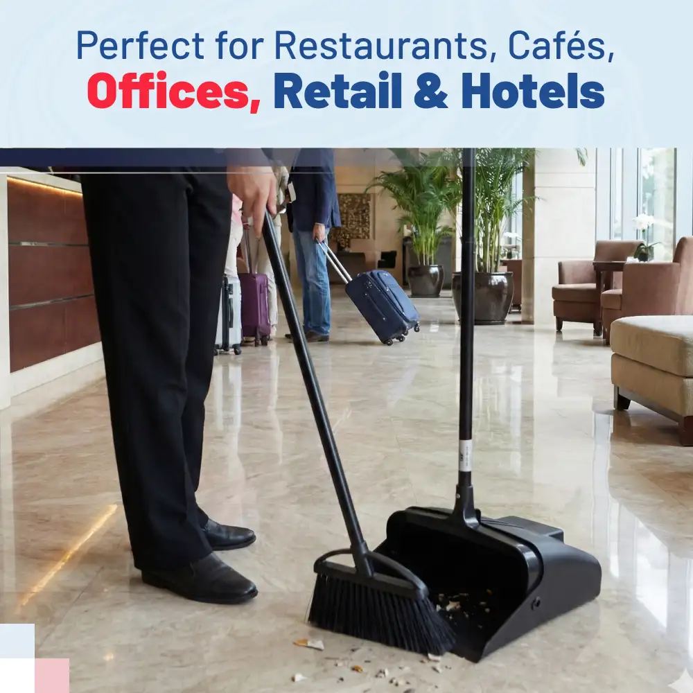 HygienePro Series Lobby Dust Pan with 36" Metal Handle, Black