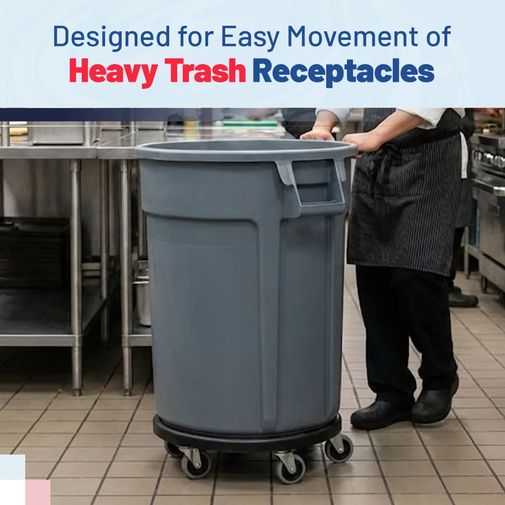 HygienePro Series Universal Dolly for 32, 44, 55 Gal For Round Waste Receptacles, Black