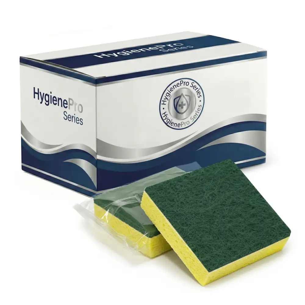 HygienePro Series 3.5" x 3.5" Size Med Scrub Sponge, Green / Yellow, 40/Case