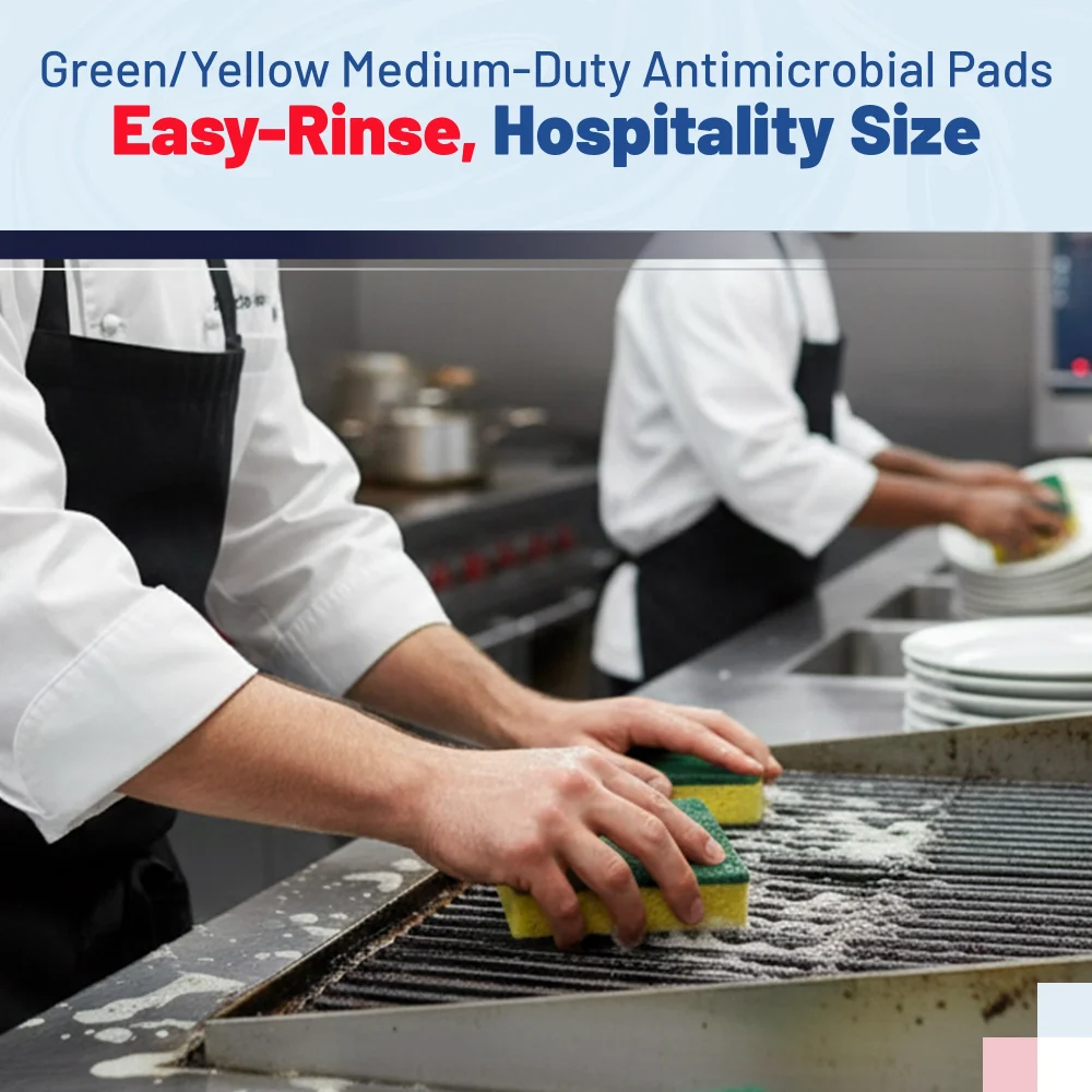 HygienePro Series 3.5" x 3.5" Size Med Scrub Sponge, Green / Yellow, 40/Case
