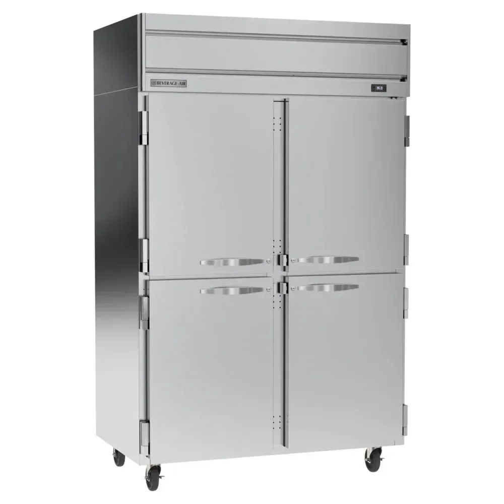 Beverage-Air half-door two-section reach-in refrigerator allowing quick access to chilled goods while minimizing energy loss in compact kitchens.