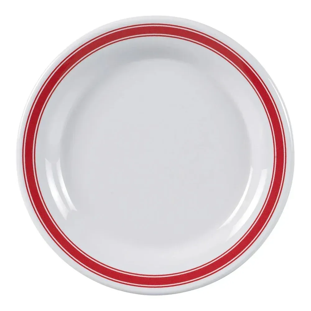 Yanco China compact round white melamine plate ideal for appetizers, desserts, or sides, offering sleek durability for buffets or outdoor service