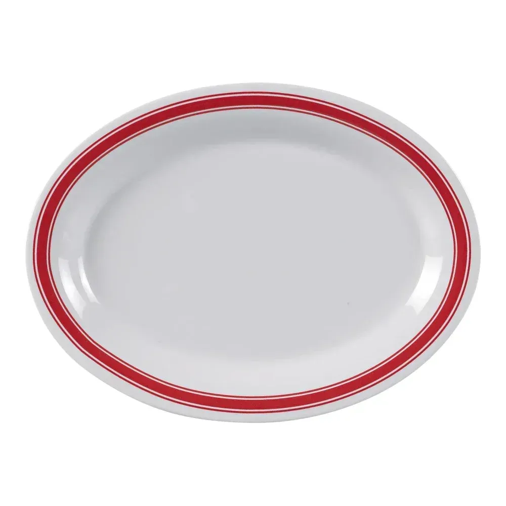 Yanco China graceful oval white melamine platter ideal for entrees or shared appetizers, enhancing buffet or catered events with modern elegance