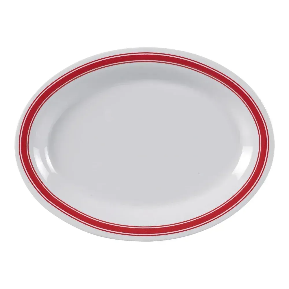 Yanco China large oval white melamine platter ideal for roasted meats or shared appetizers, elevating buffet or family-style catered presentations