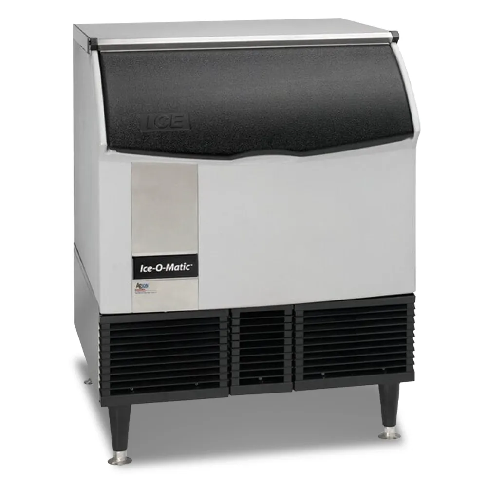 Ice-O-Matic undercounter cube ice machine with storage bin, providing consistent ice output for bars, restaurants, and cafes.