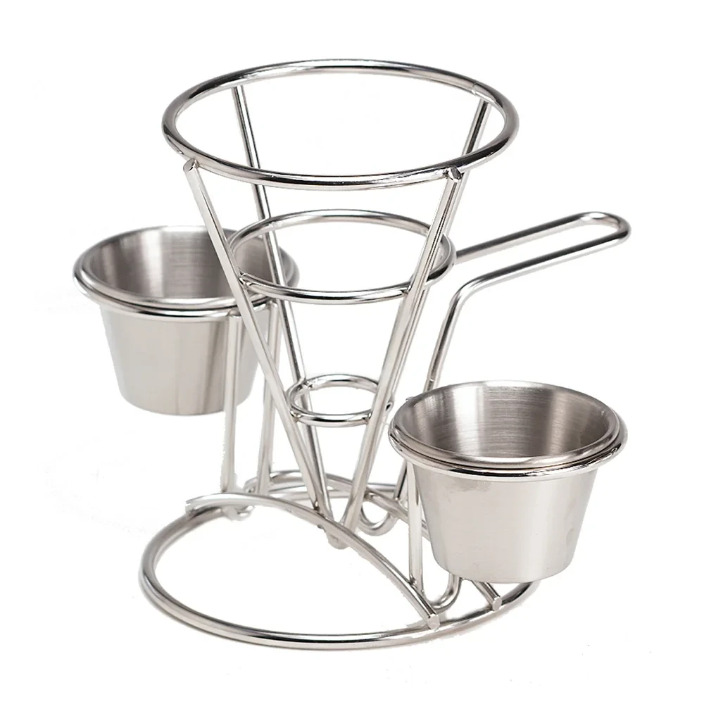 GET 4-96282 4 1/4" Round Wire Fry Cone Basket w/ (2) Condiment Holders 6"H, Stainless Steel